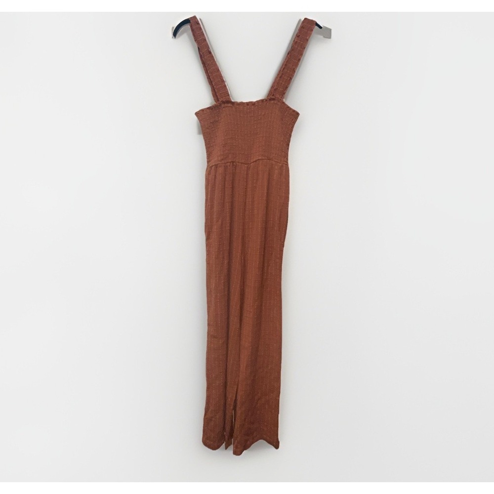 Roxy Rust Textured Wide Leg Jumpsuit Small Boho Viscose Cotton Linen Tank - Picture 9 of 11